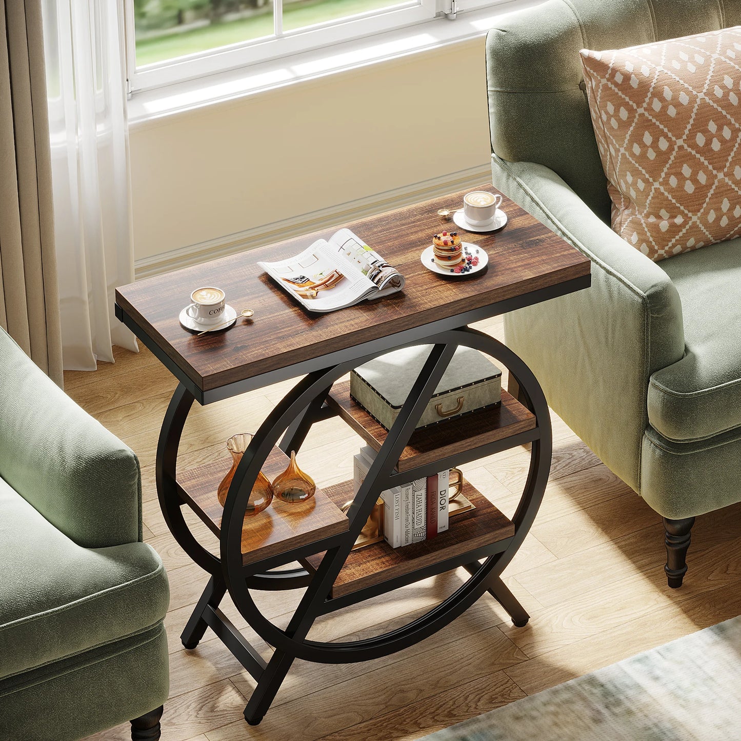 Tribesigns 3-Tier End Table With Storage And Geometric Frame