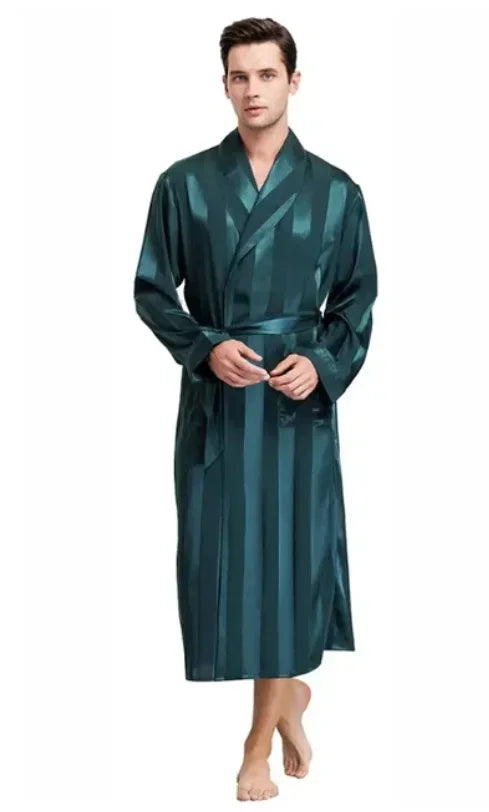 Men Bath Robe Satin Print Geometric Kimono Silk Dressing Gown