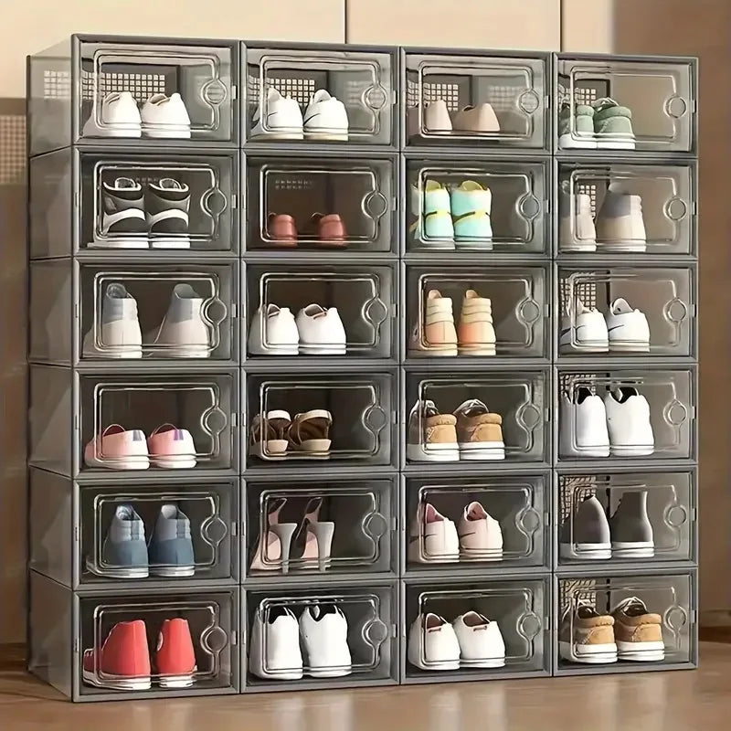 Stackable Plastic Shoe Storage Boxes Dustproof Transparent Display Men Women