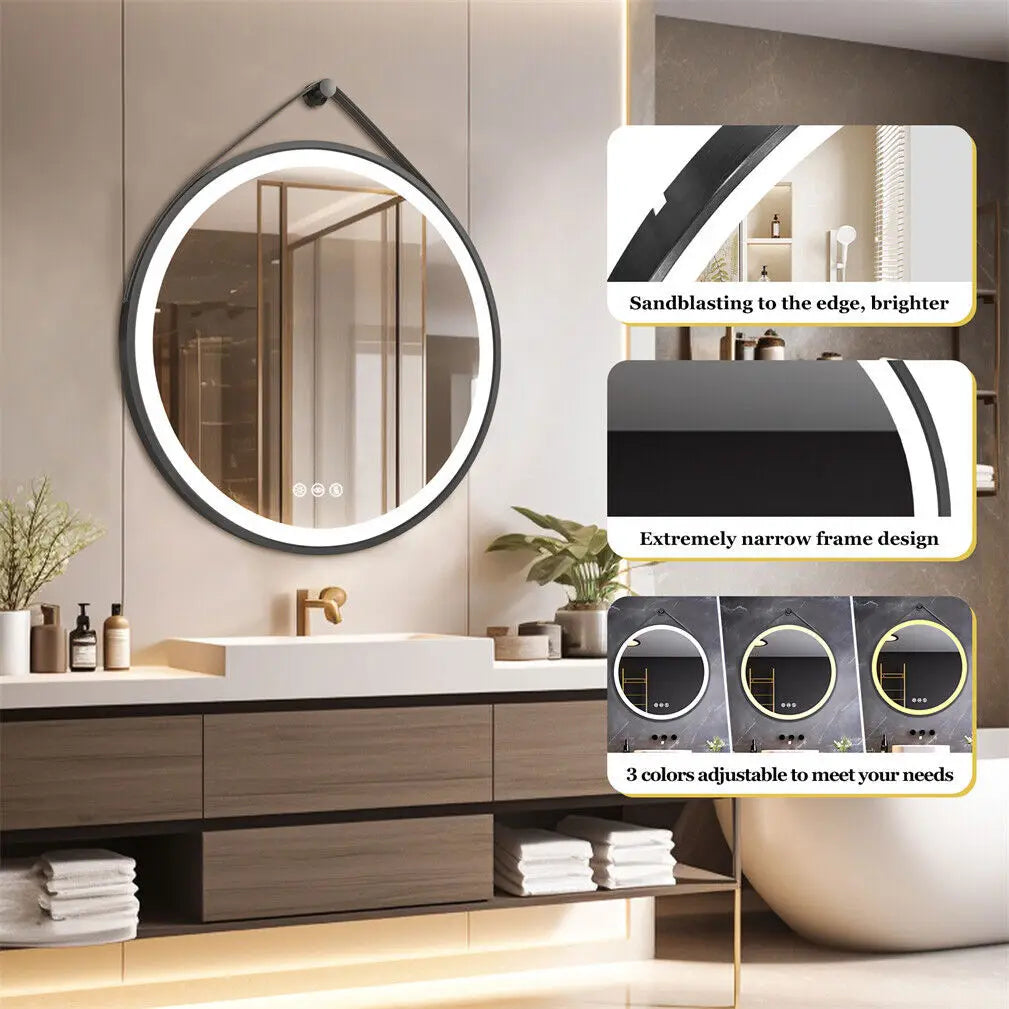 BORWART LED Round Bathroom Mirror Illuminated Anti Fog
