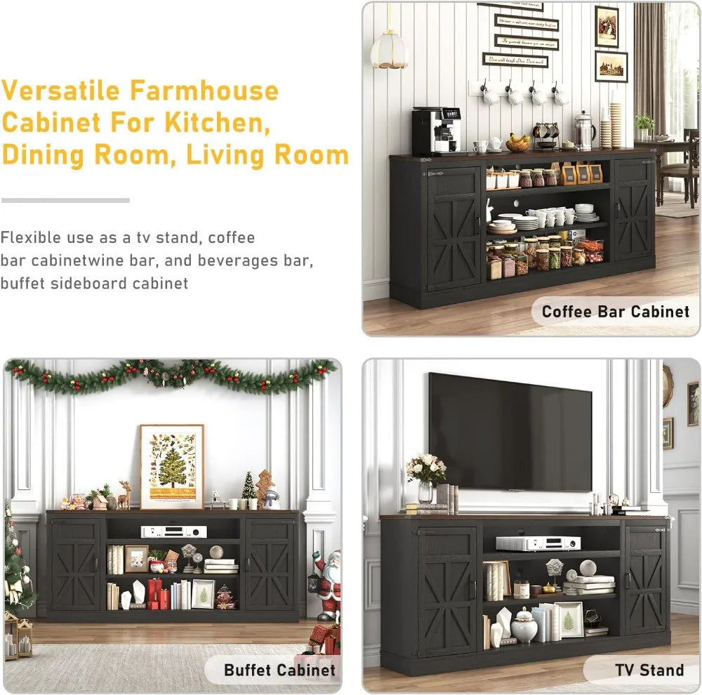 Farmhouse TV Stand With USB Ports And Power Outlets Storage Console