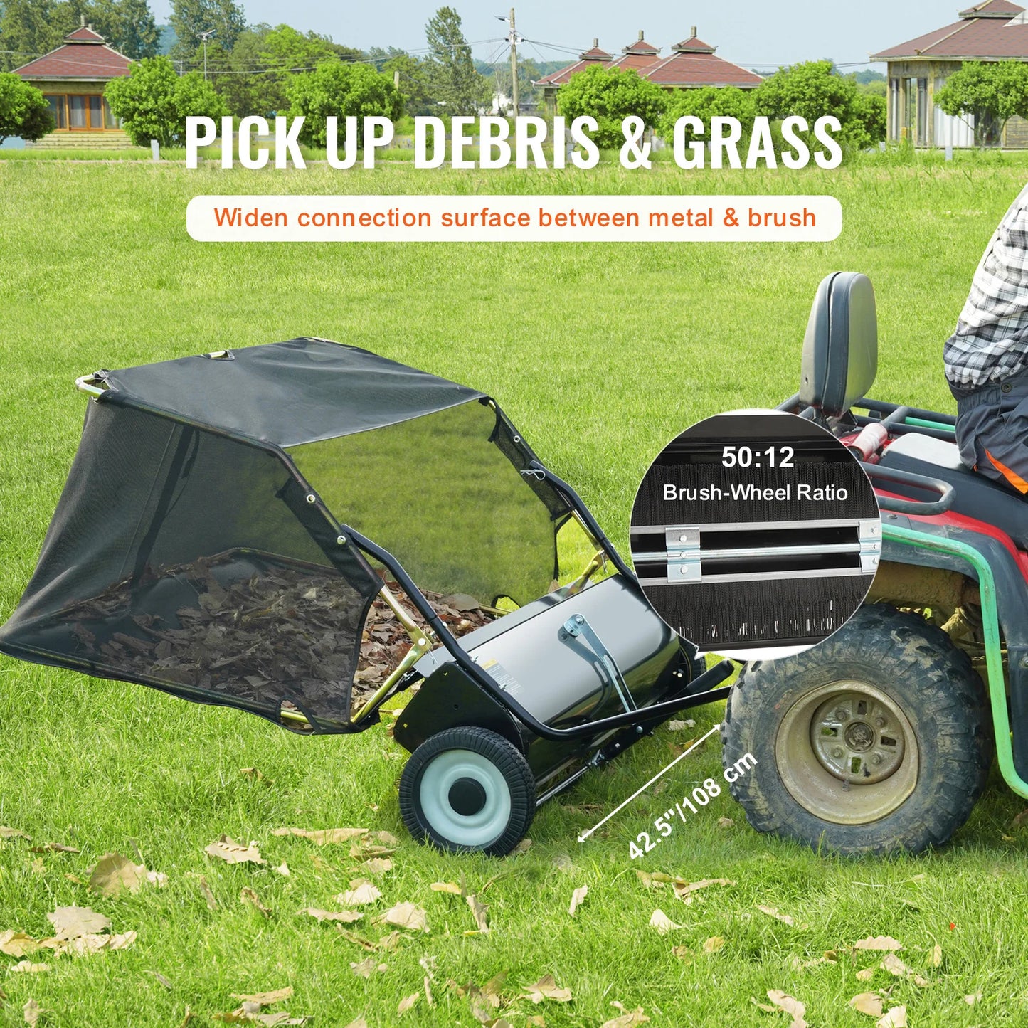 SucceBuy Tow Behind Lawn Sweeper Capacity Heavy Duty Leaf Collector
