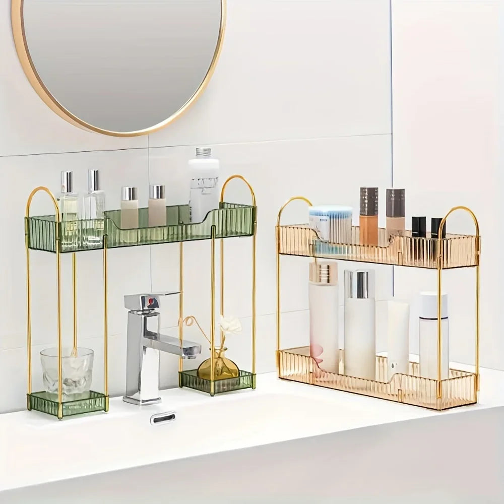 Two-Tier Bathroom Organizer For Countertop Cosmetics And Toiletries