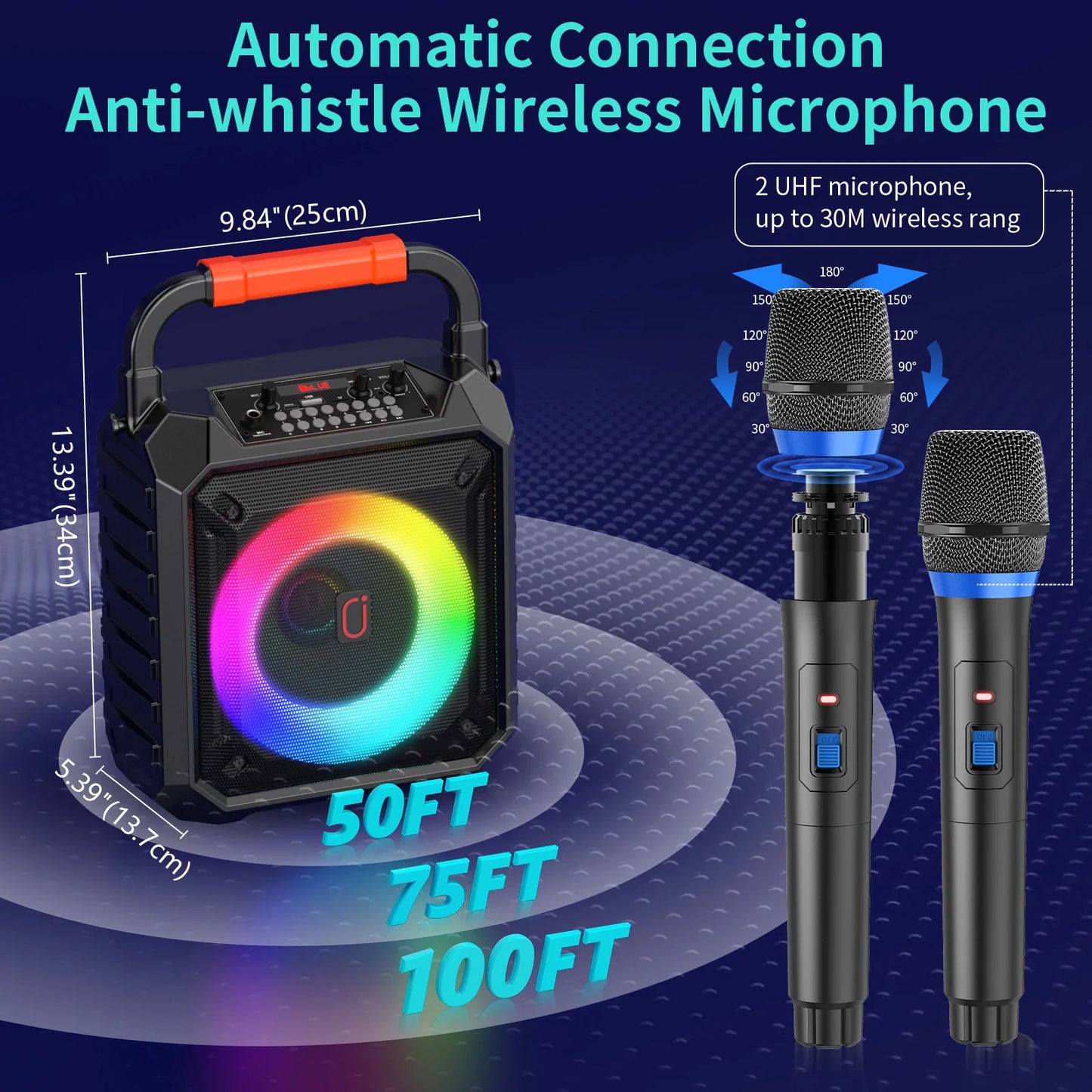 FanFun T17-T Wireless Bluetooth Speaker Karaoke System With Microphones
