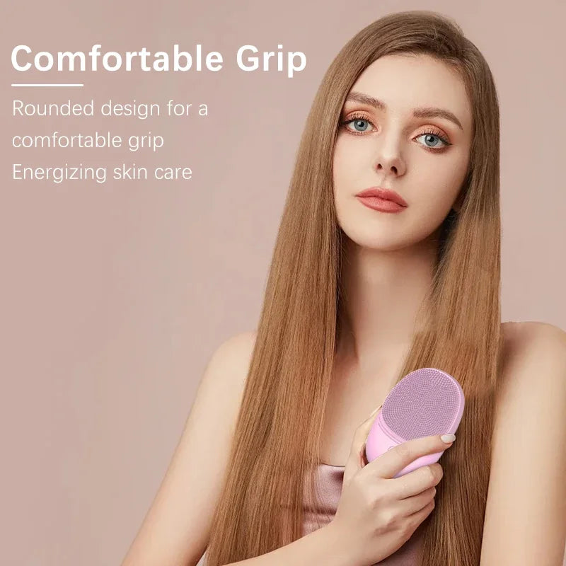 Soft Silicone Electric Facial Cleanser With Sonic Vibration Brush