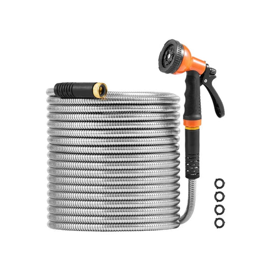 Stainless Steel Garden Hose With 10 Function Spray Nozzle Lightweight