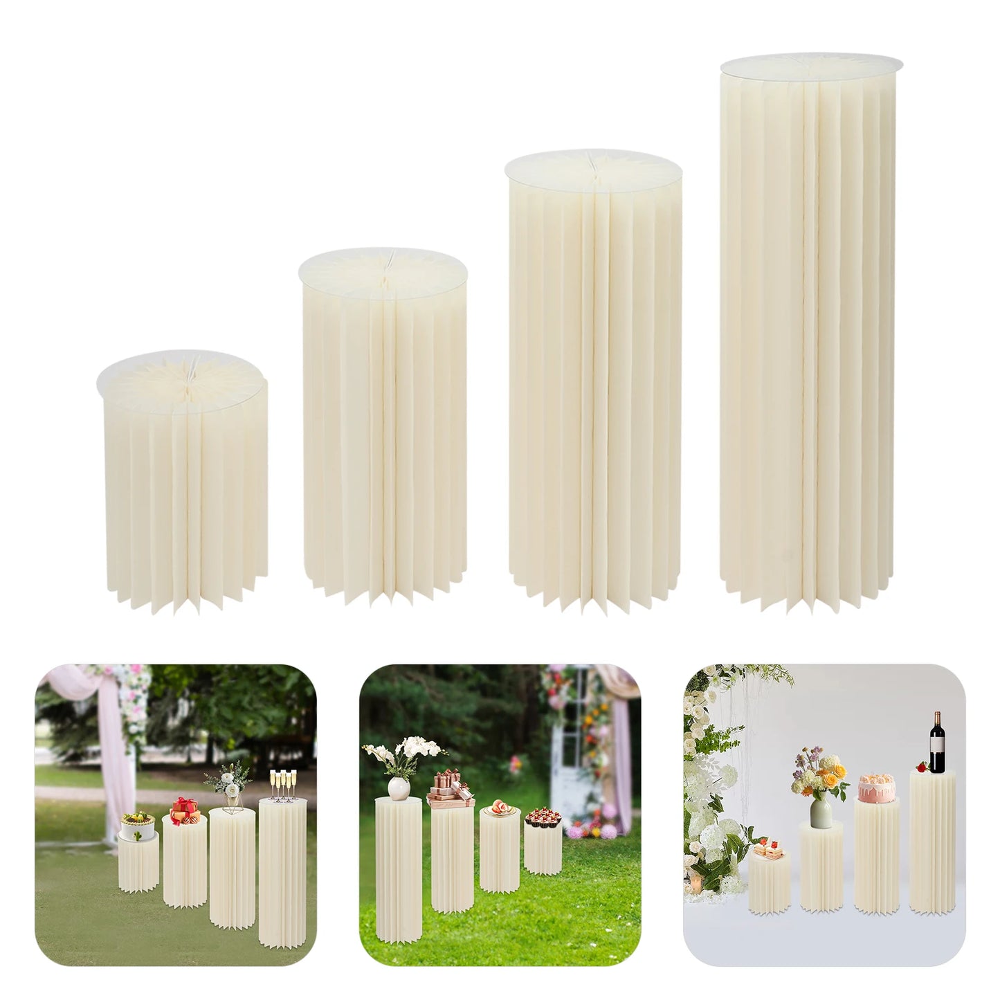 4Pcs Foldable Cardboard Flower Stands Wedding Centerpieces Display Dessert Table Column for Party Garden Decor (40+60+80+100cm)