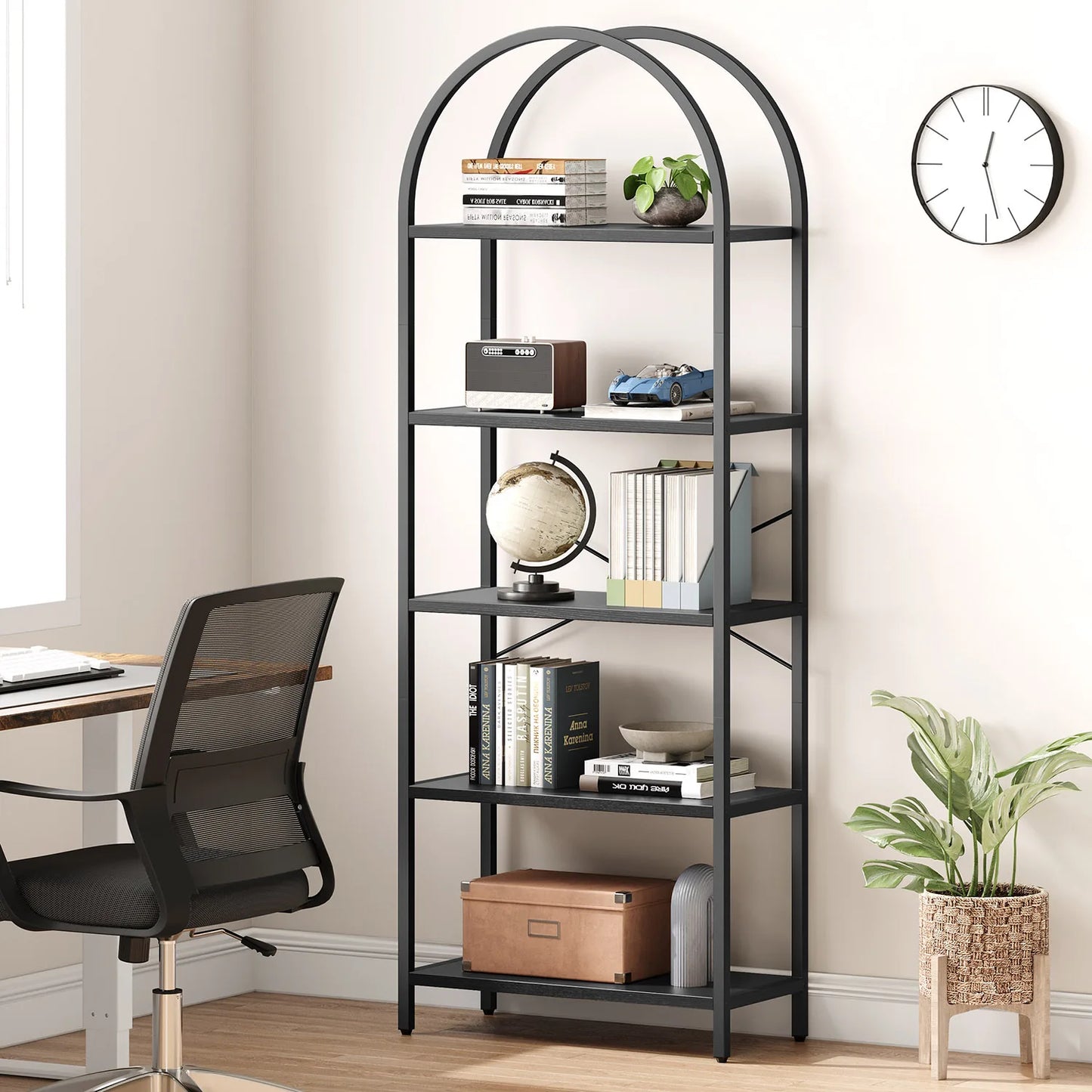 TWISTER.CK 5-Tier Arched Bookshelf Industrial Open Bookcase