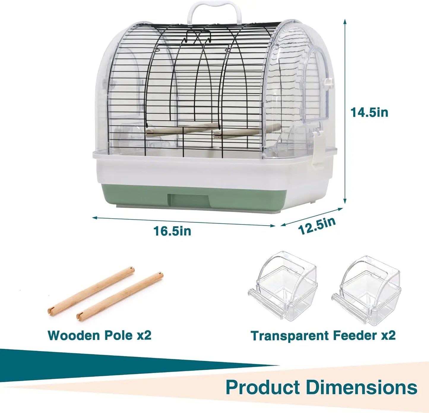 HiMISS Portable Bird Cage Carrier For Parrots With Perches Bowls Tray