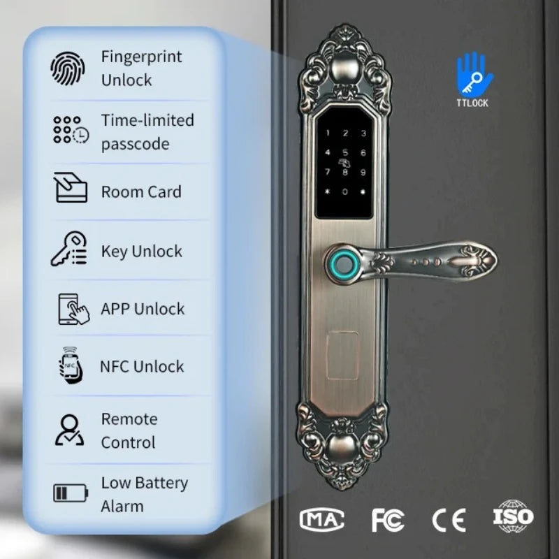 Fingerprint Password Smart Door Lock With Biometric Keypad And WiFi