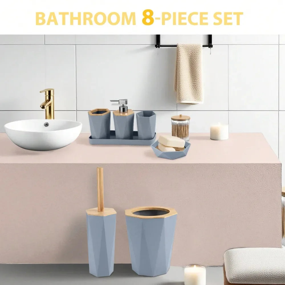 Eco Friendly Plastic Bathroom Accessory Set With Trash Cans Cups