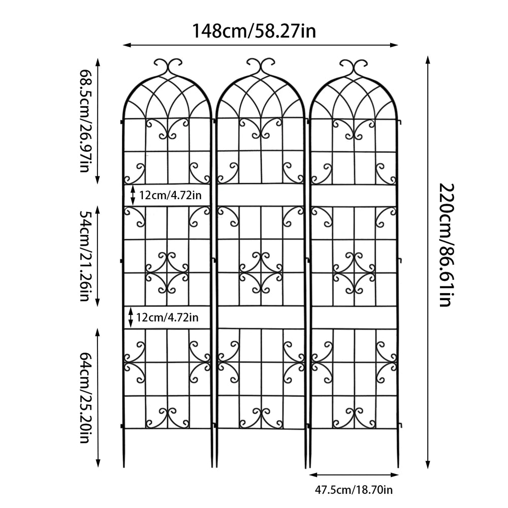 3 Packs Tall Metal Garden Trellis for Climbing Plants Vegetables Vines Rustproof Outdoor Plant Support Fences