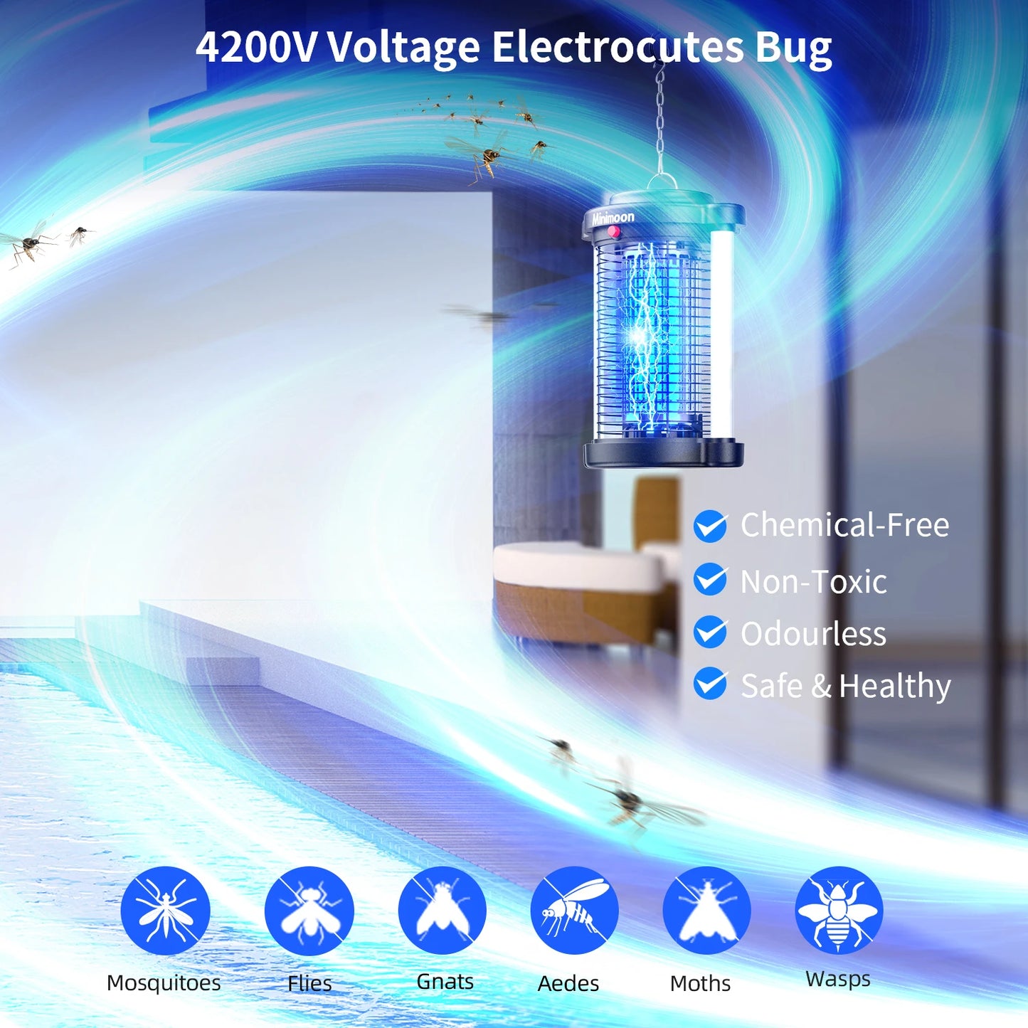 Bug Zapper Outdoor Mosquito Trap With Dual LED 4200V
