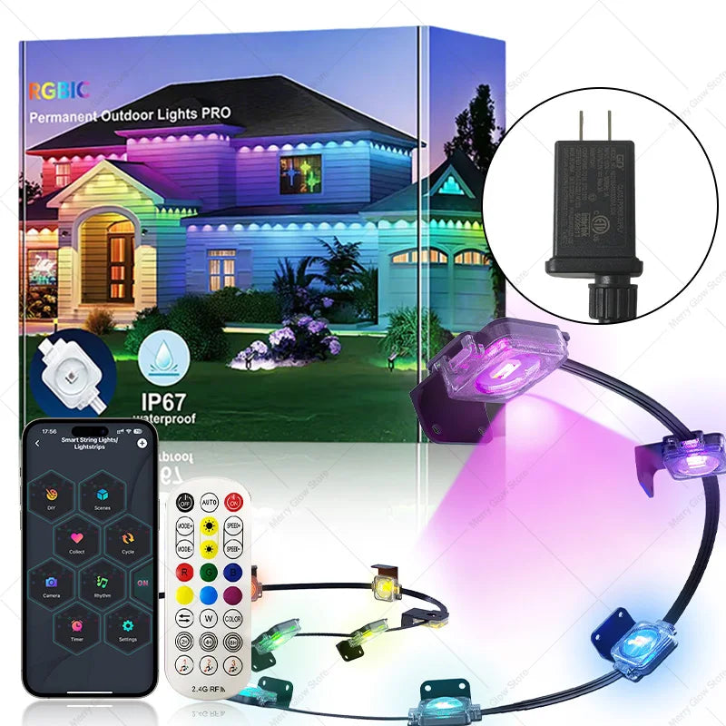MIMIRGB Outdoor RGBIC String Lights Waterproof Eaves Alexa