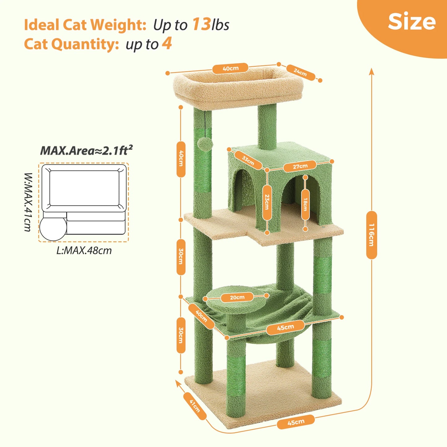 PETEPELA Cat Tree Five Level Tower With Metal Frame Hammock