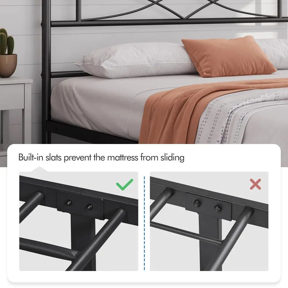 Metal Platform Bed Frame With Curved Headboard And Footboard