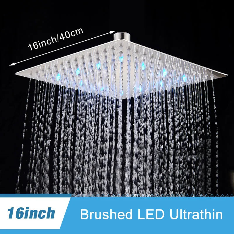 Shinesia LED Rainfall Shower Head Stainless Steel Square Changing Lights