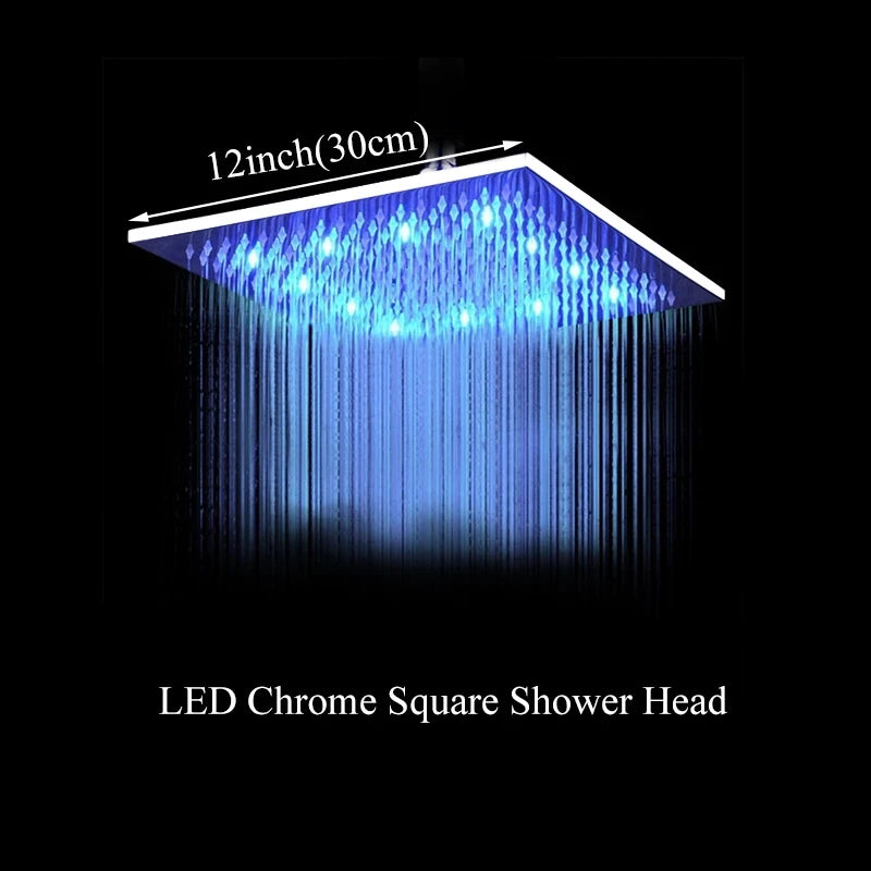 Shinesia LED Rainfall Shower Head Stainless Steel Square Changing Lights