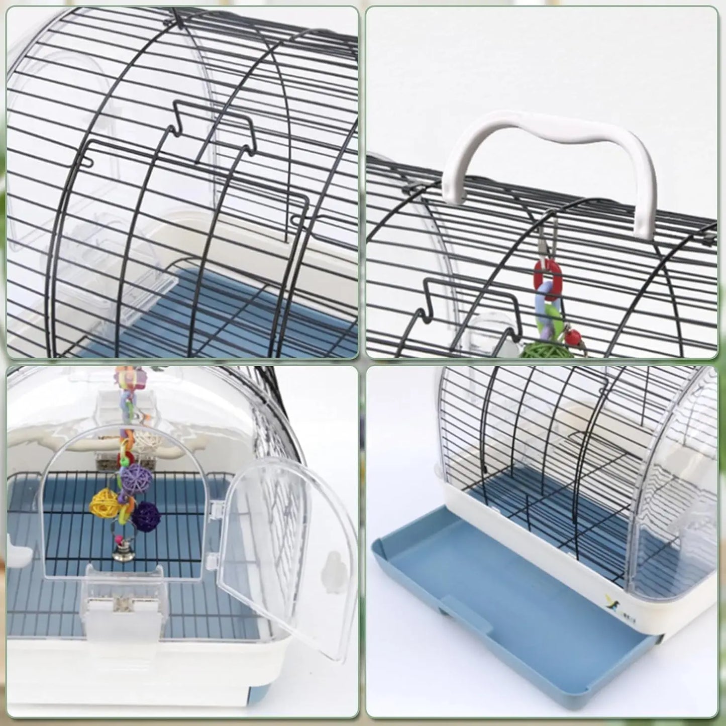 HiMISS Portable Bird Cage Carrier For Parrots With Perches Bowls Tray