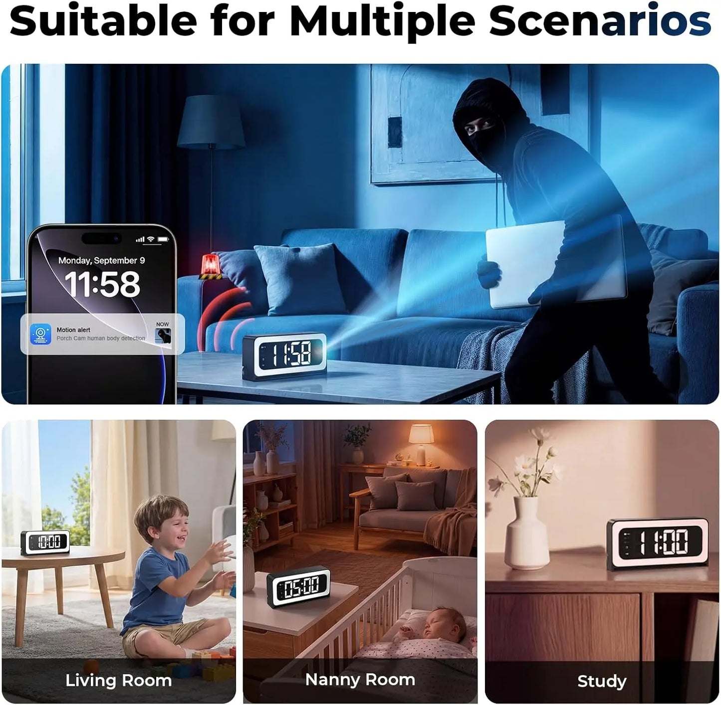 WESECUU Smart Clock Camera 2K Indoor Security Nanny Cam