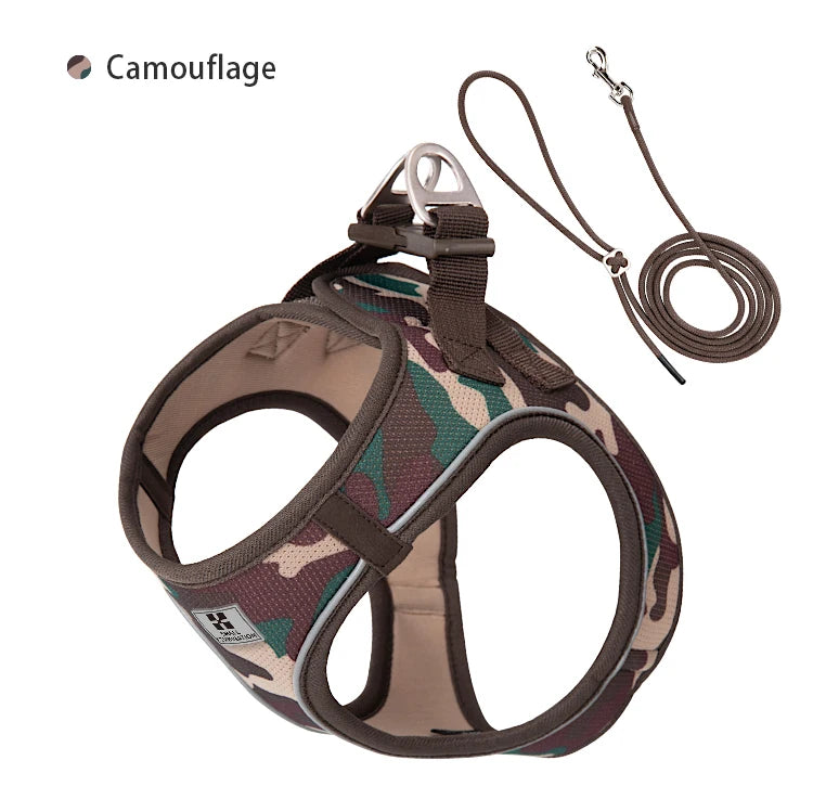 Small Combination Reflective Dog Harness Leash Set Adjustable