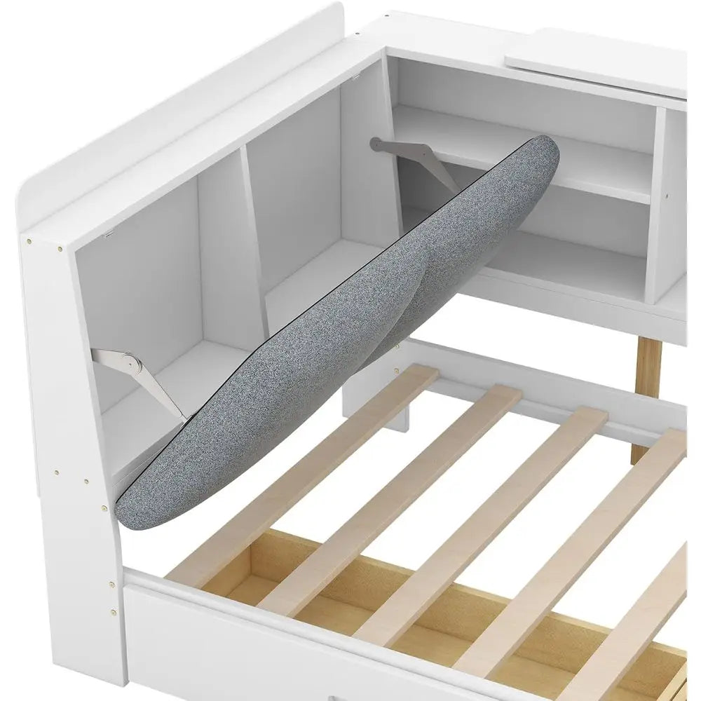 Daybed With Storage Drawers And Bookcase Wood Bed Frame