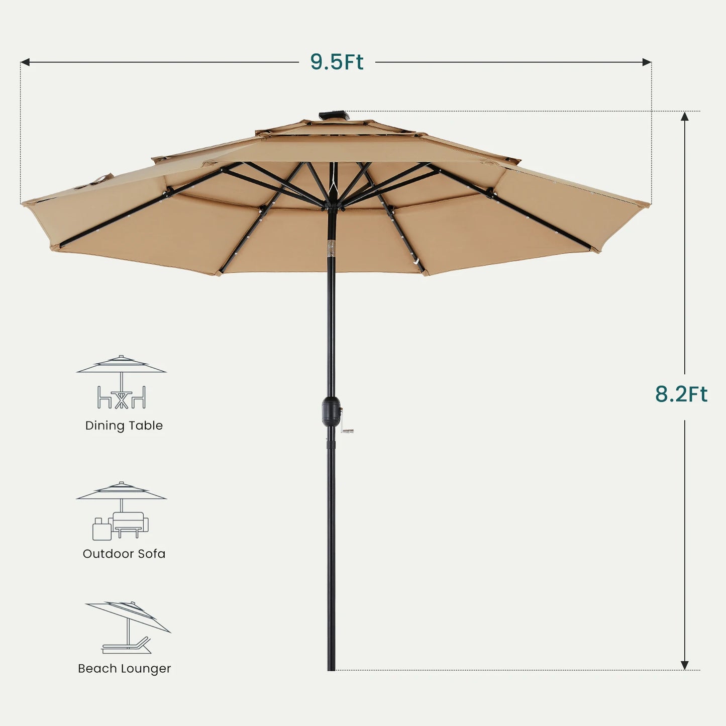 JHK Solar LED Patio Umbrella With Tilt Table Lights