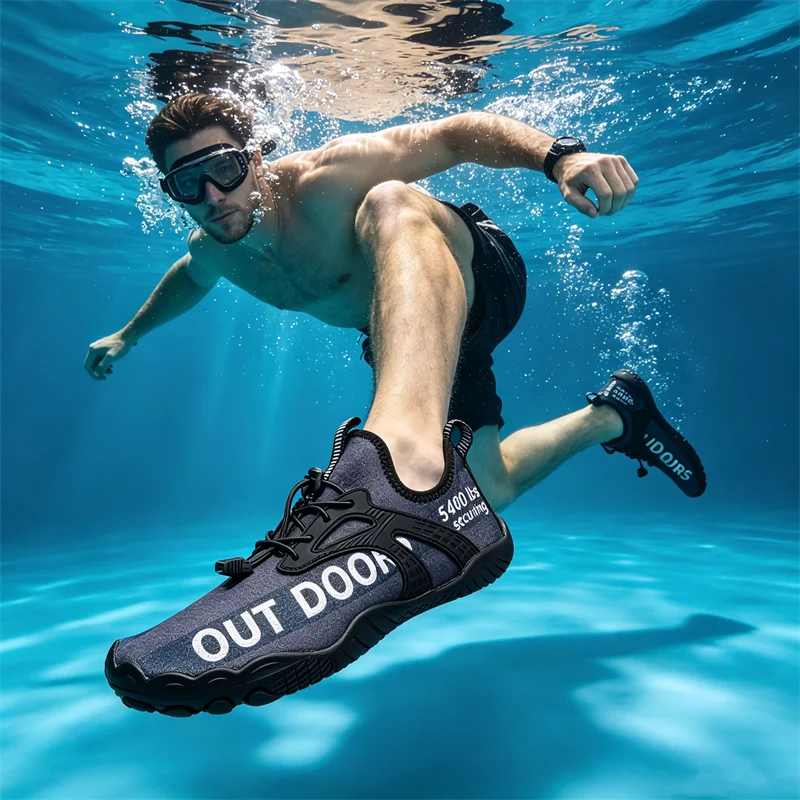 Men Water Shoes Swimming Barefoot Quick Dry Lightweight Aqua Sneakers Outdoor Sports Five Fingers Upstream Wading Shoes Summer Breathable Surfing Sandals Beach Trekking New Big Size