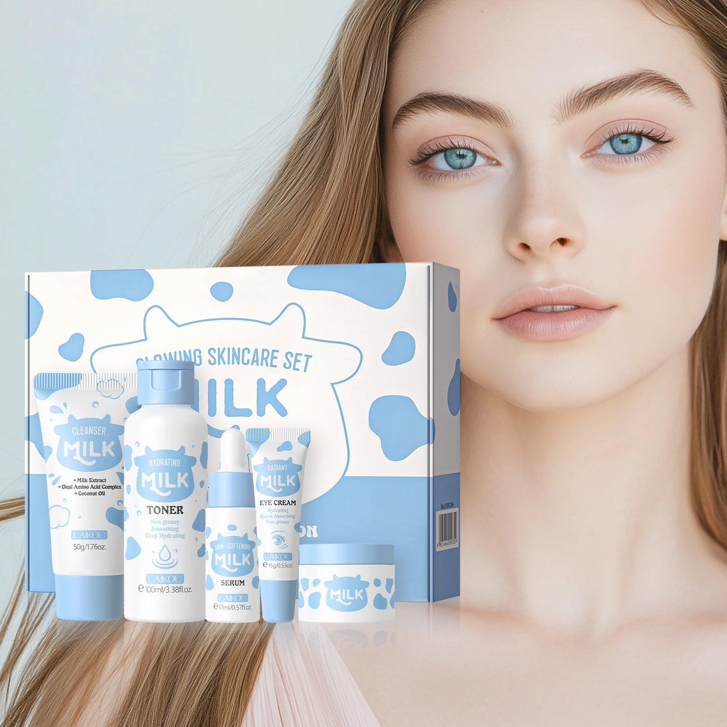 LAIKOU Milk Glowing Skincare Set Hydrating Brightening Anti-Age