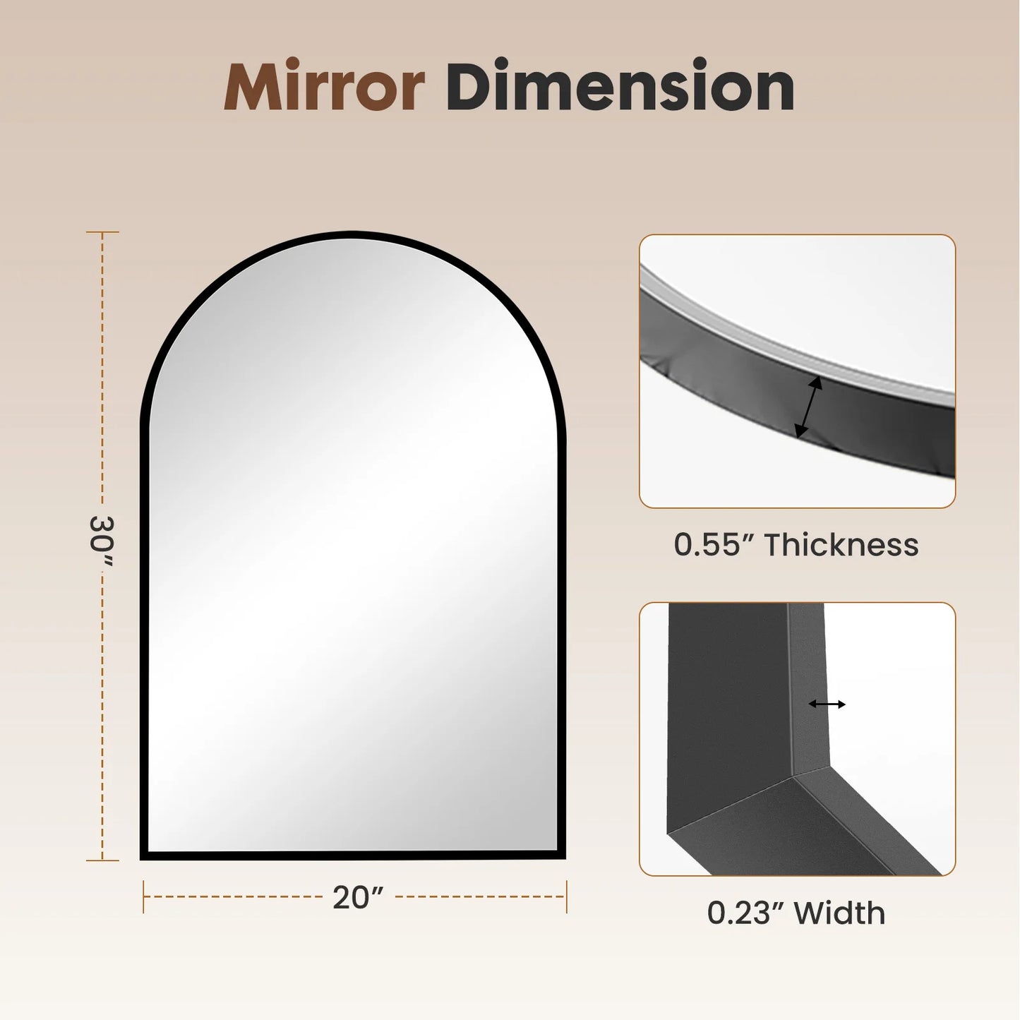 JHK Arched Metal Framed Bathroom Mirror For Wall Modern Decor