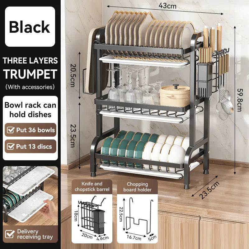 2-3 Layer Stainless Steel Kitchen Storage Rack for Dishes and Bowls - Used for Storing Cutlery, Plates and Bowls Kitchen Storage