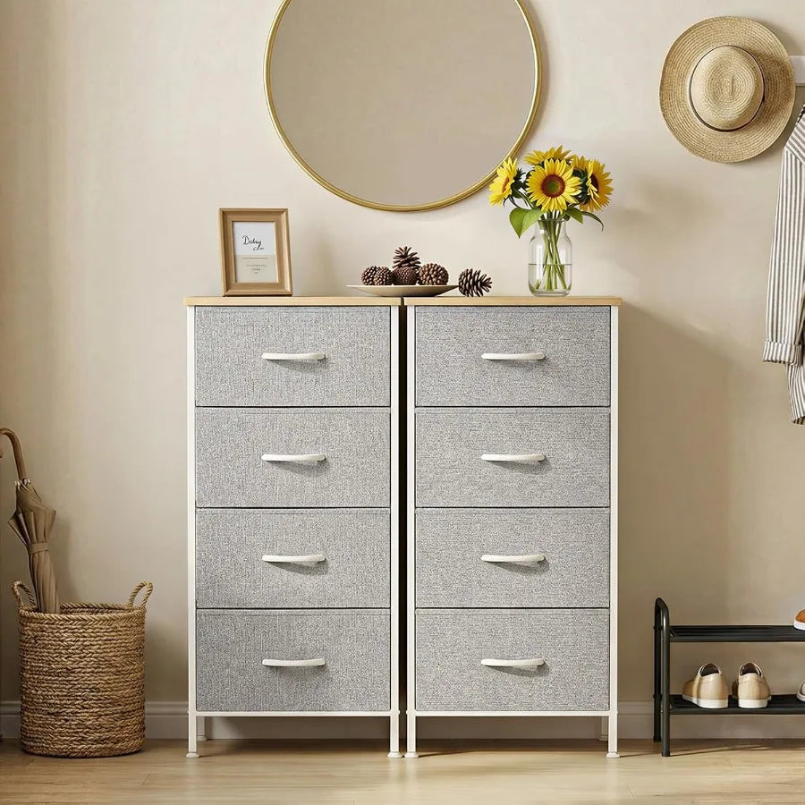 XIUWO Nightstand With 4 Fabric Drawers Modern Wood Top Cabinet