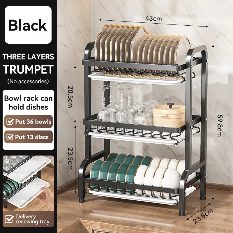 2/3-Tier Stainless Steel Dish Rack with Utensil Holder - Compact, Rustproof Kitchen Countertop Organizer & Drying Drainer