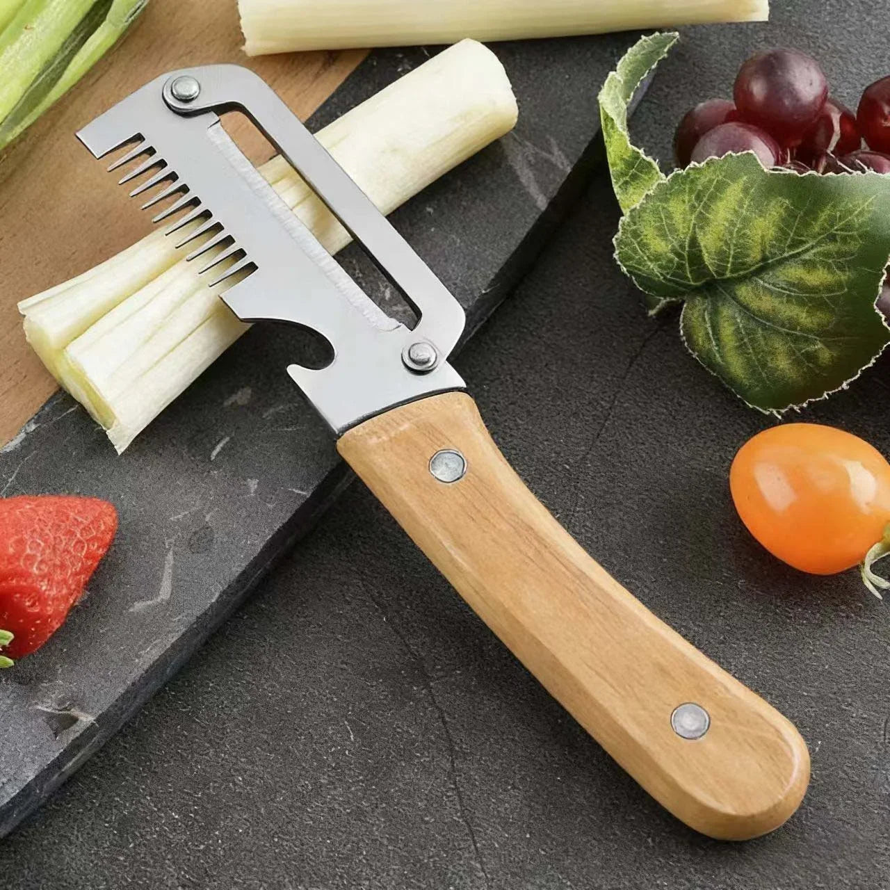 Paring Knife And Vegetable Peeler With Ergonomic Wood Handle Stainless Steel