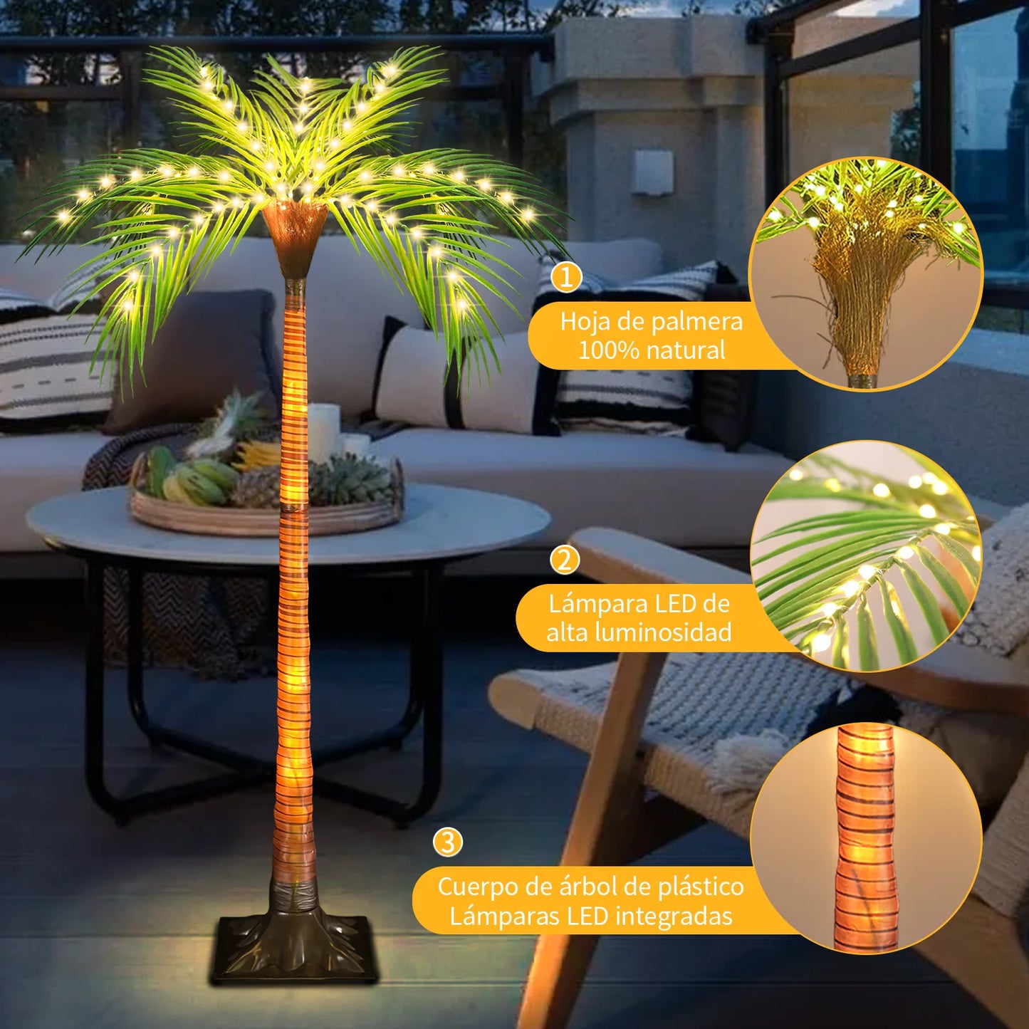 Solar Powered Artificial Palm Tree LED Lights for Garden Patio Decoration