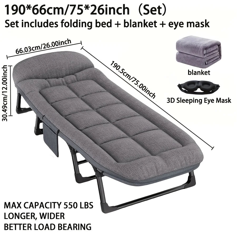 Heavy-Duty Adjustable Portable Folding Bed With Pillow 550 Lb Capacity
