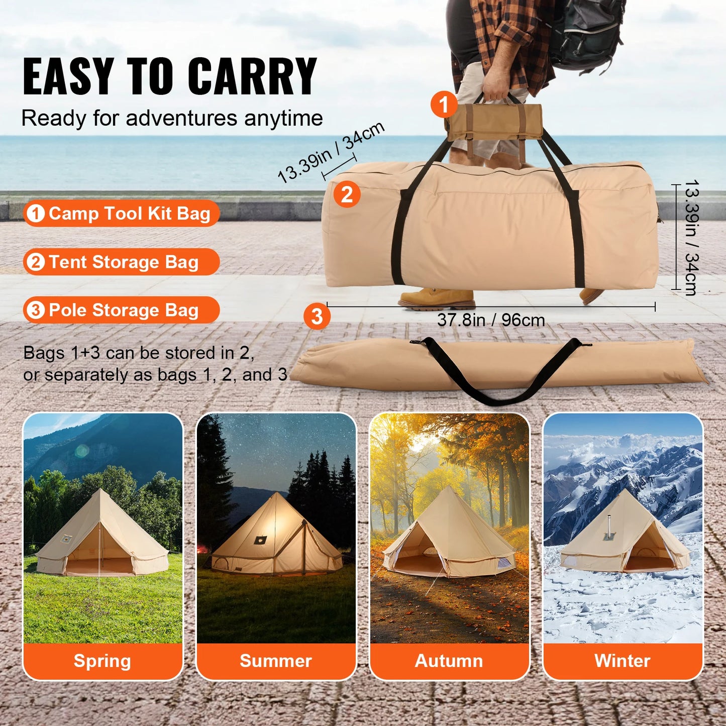 SucceBuy Canvas Bell Tent Breathable Camping Shelter Outdoors