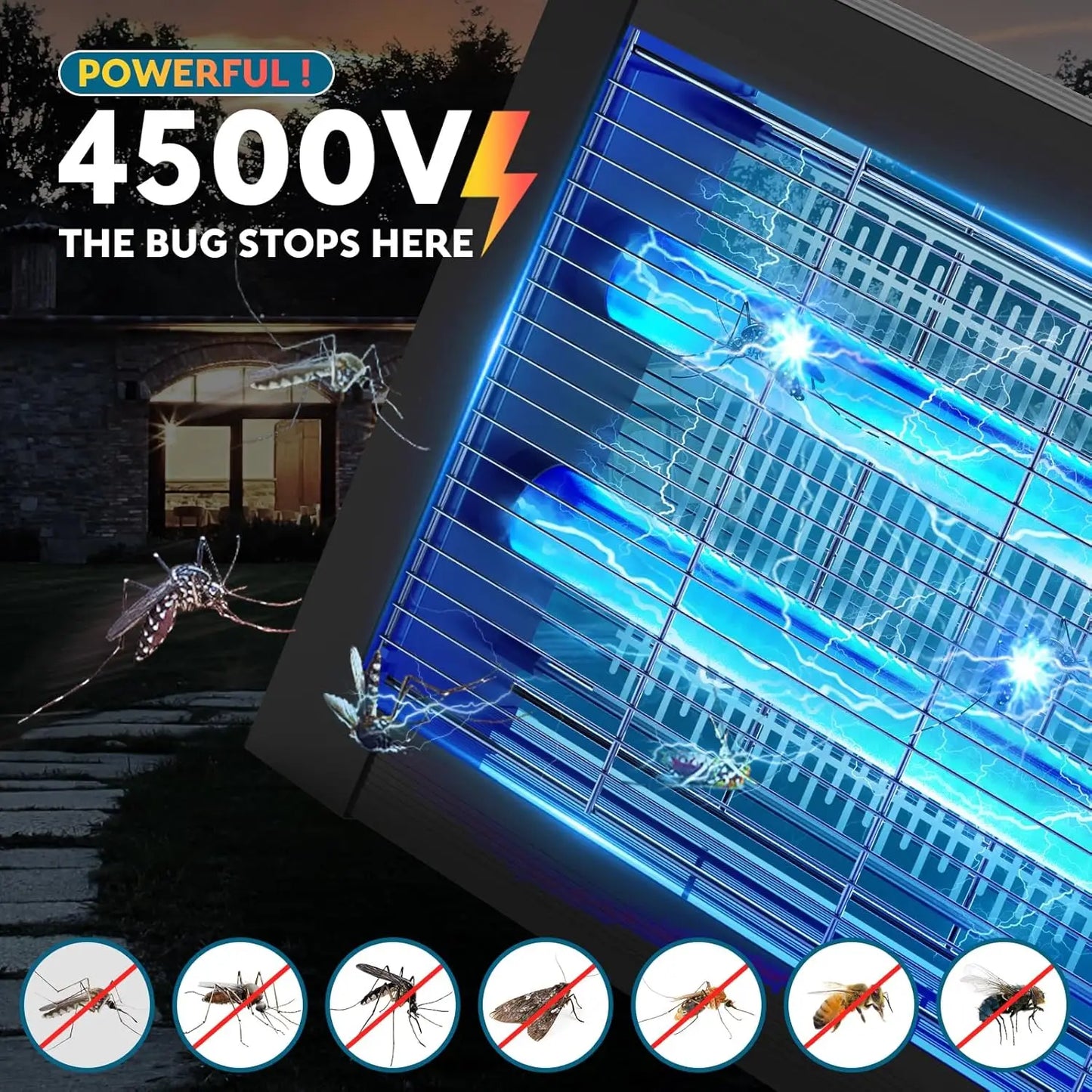 Outdoor Solar Bug Zapper 4500V With Panel Sensor Waterproof