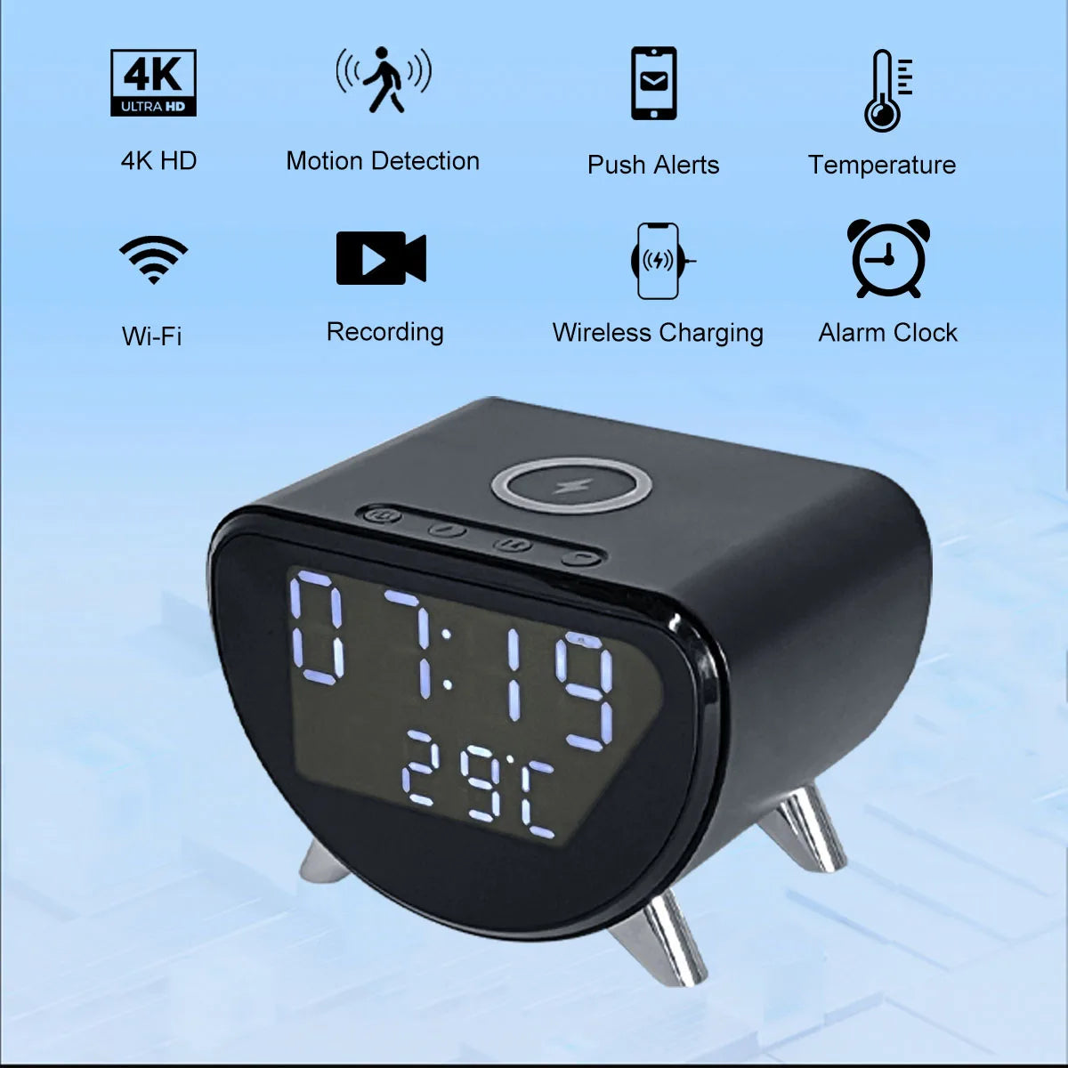 Ouvis 4K WiFi Clock Camera With Wireless Charging Remote Viewing