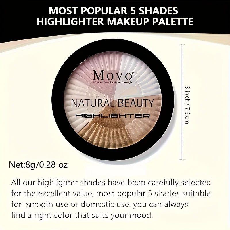 Movo Five Color Highlighter Powder Palette With Pearly Shimmer