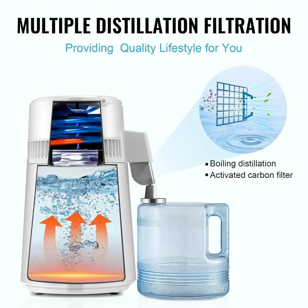 750W Water Distiller, 1.1 Gal Countertop Machine with Auto-Shutdown, BPA-Free Container for Pure Home Use