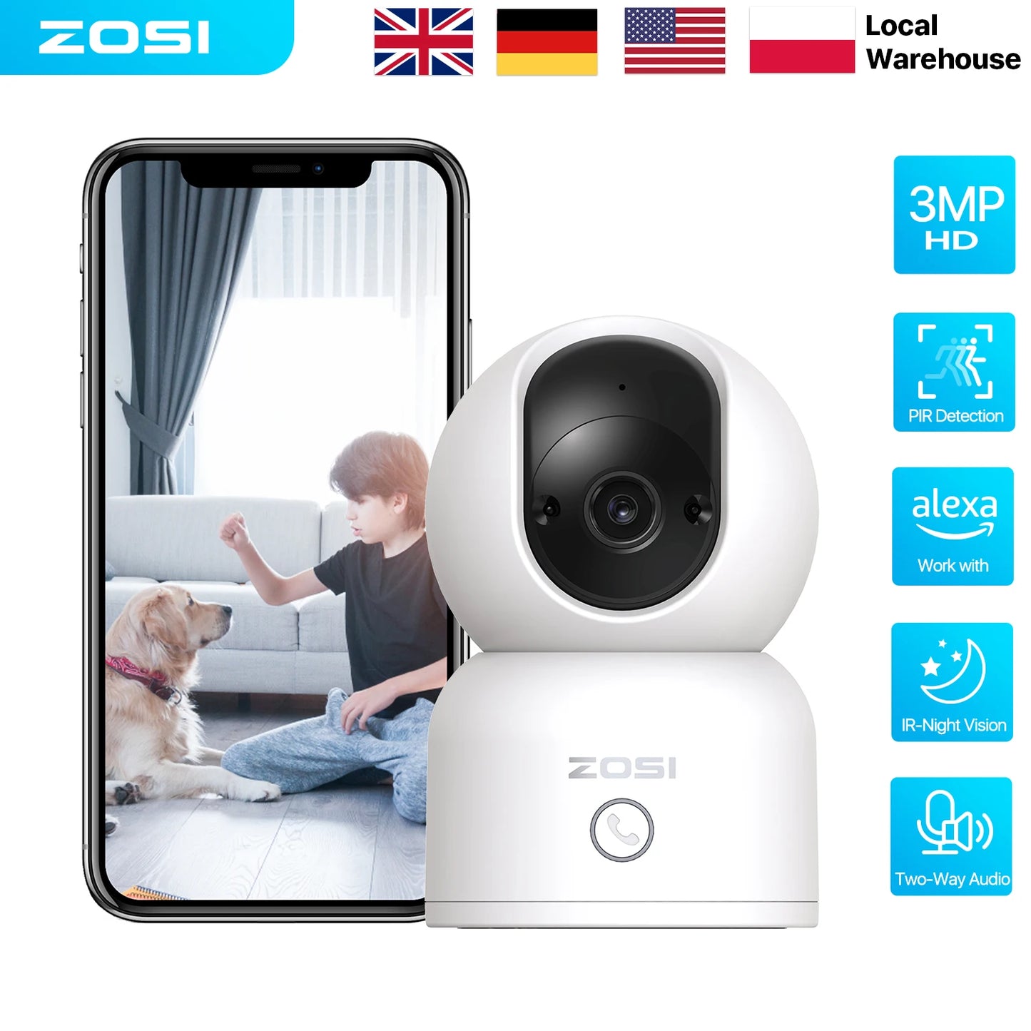 ZOSI Indoor Pan Tilt Smart Security Camera C518 2MP WiFi
