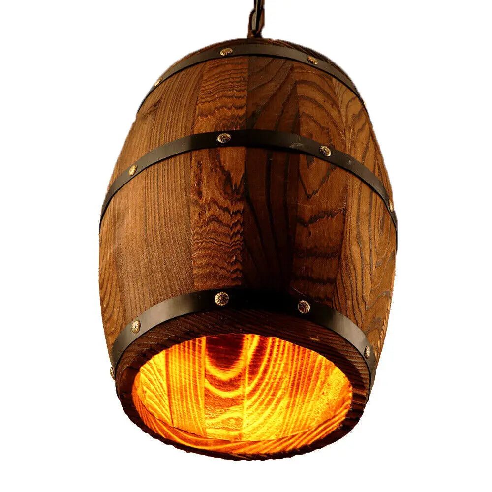 Vintage Wine Barrel Pendant Light Rustic Wood Ceiling Lamp