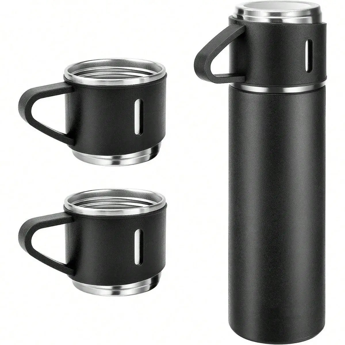 Vacuum-Insulated Stainless Steel Coffee Thermo Flask - 500ml Portable Silicone-Lidded Water Bottle with Cup, for Hot/Cold Drinks, Blue, 3-Cup Design, Bottled Beverage Travel Companion