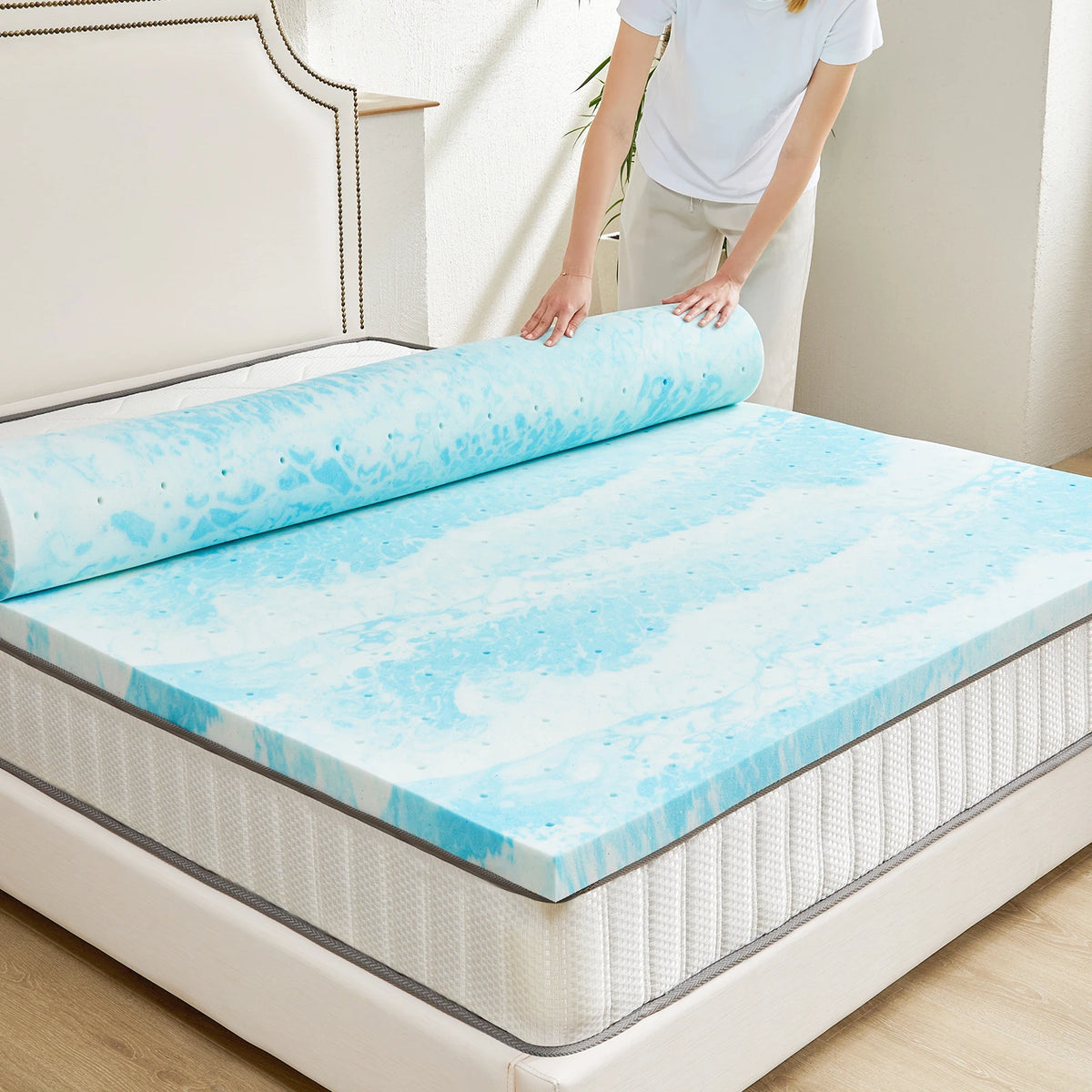 JHK Gel Cooling Memory Foam Mattress Topper Breathable