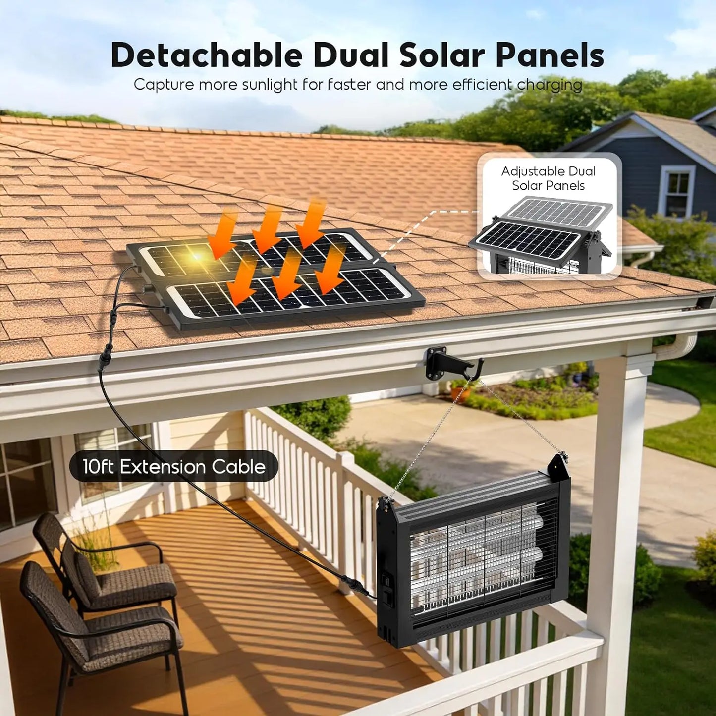 Solar Bug Zapper 4500V With Dual Panels And USB Charging