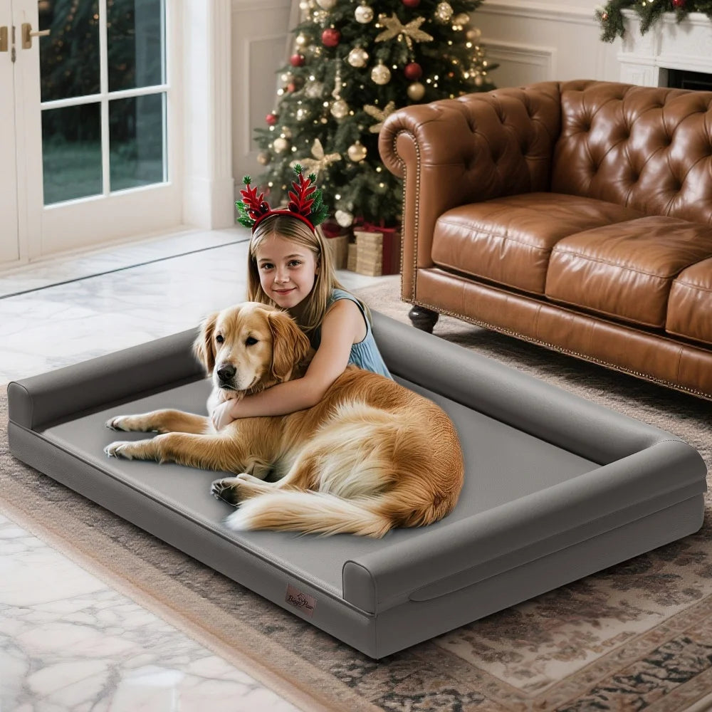 Borwart Extra Large Orthopedic Dog Bed Bolster With Removable Cover