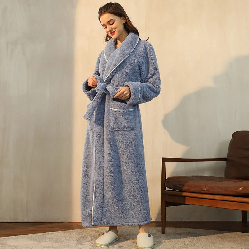 Gypsophila Winter Warm Long Flannel Bathrobe for Adults Unisex
