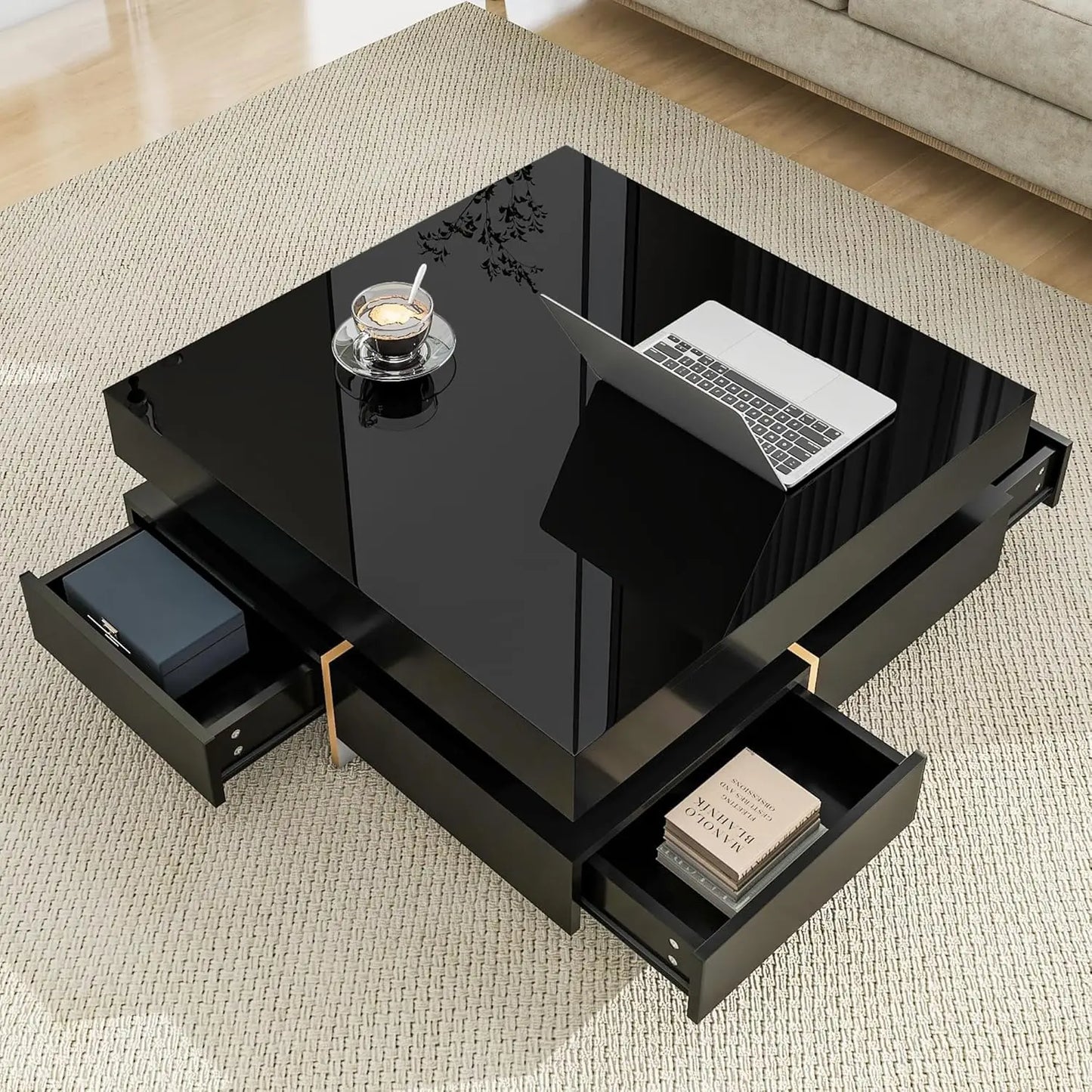 Modern Minimalist Coffee Table With Faux Marble Top