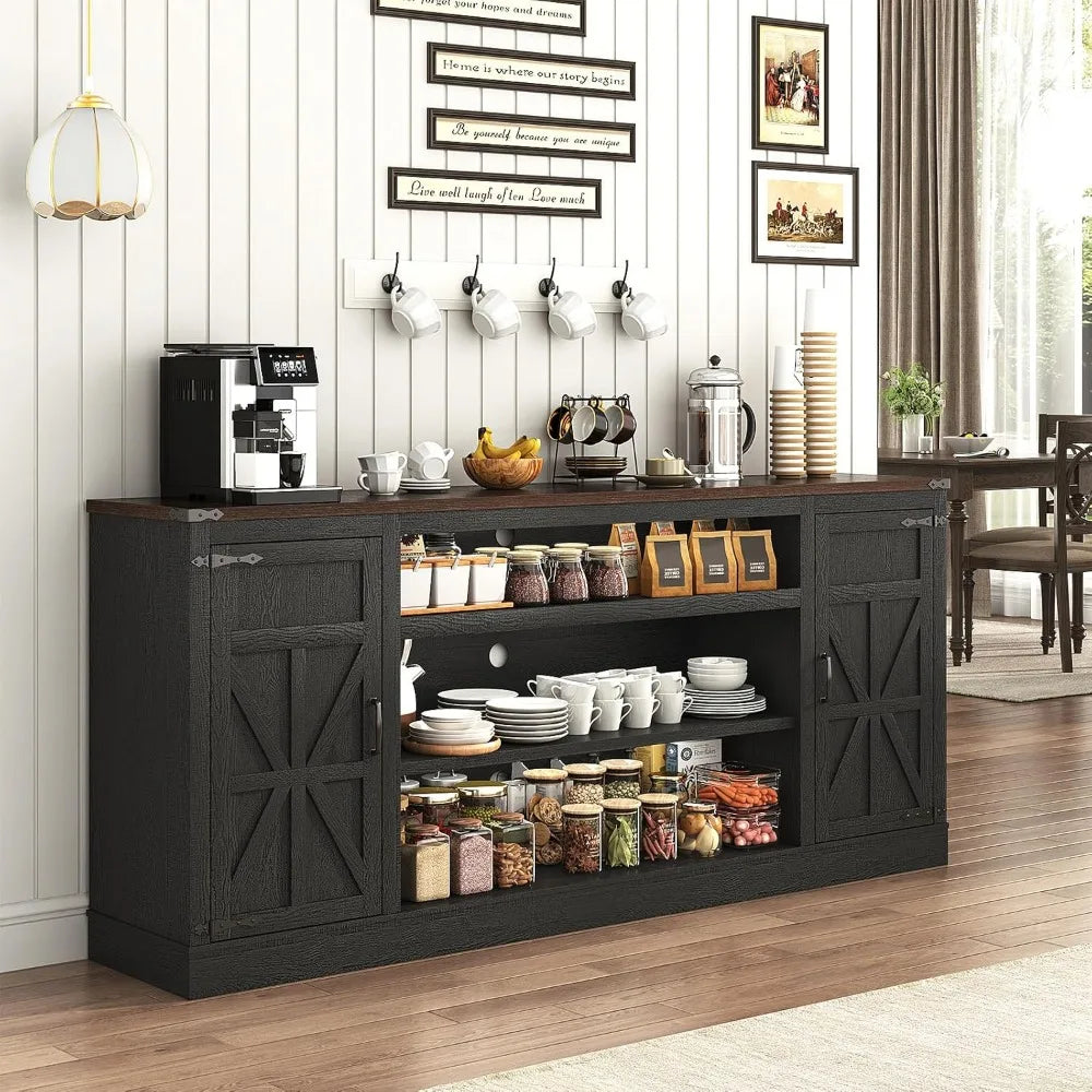 Farmhouse TV Stand With USB Ports And Power Outlets Storage Console